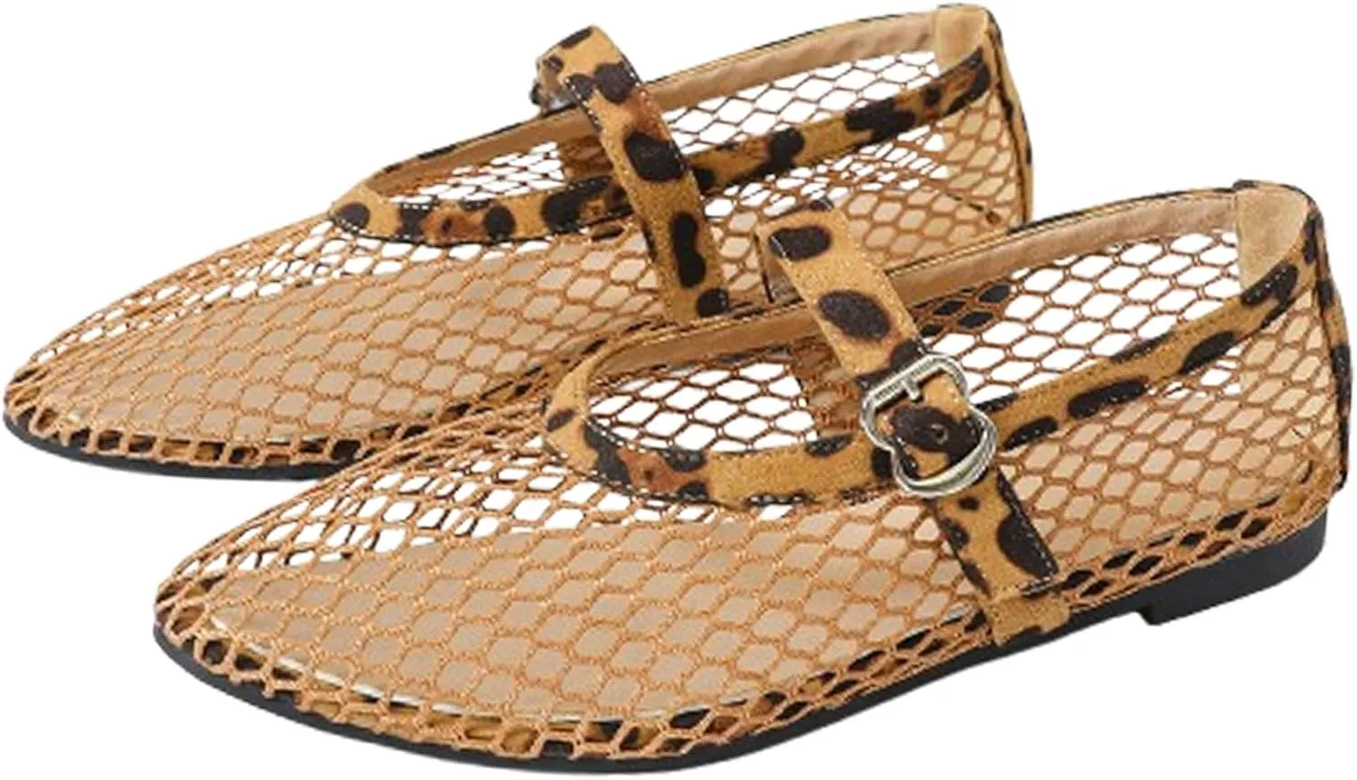 Mesh Ballet Flats for Women Buckle Strap Comfy Casual Office Fishnet Ballerina Flat Shoes Office Summer Ballerina Shoes