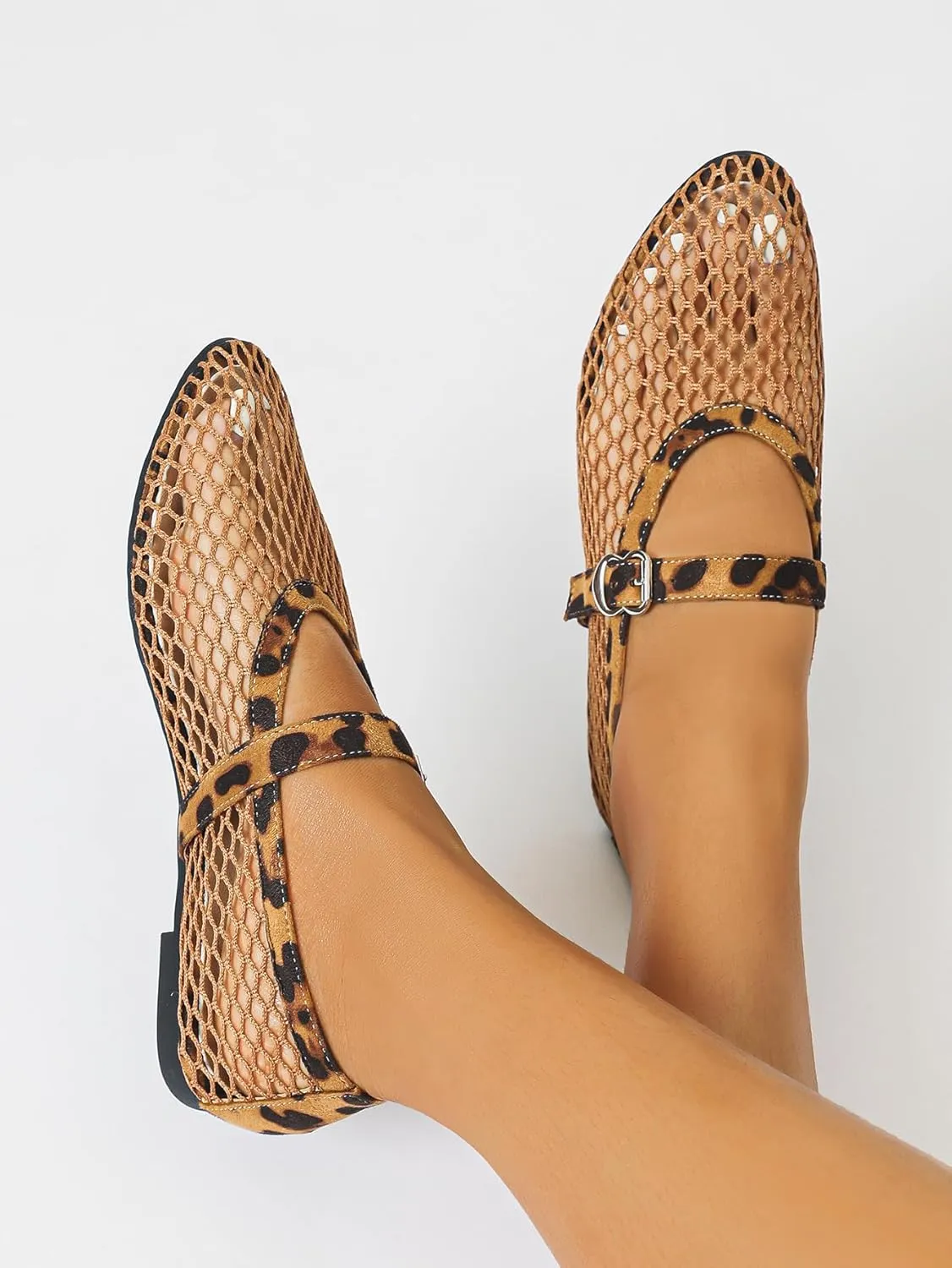 Mesh Ballet Flats for Women Buckle Strap Comfy Casual Office Fishnet Ballerina Flat Shoes Office Summer Ballerina Shoes