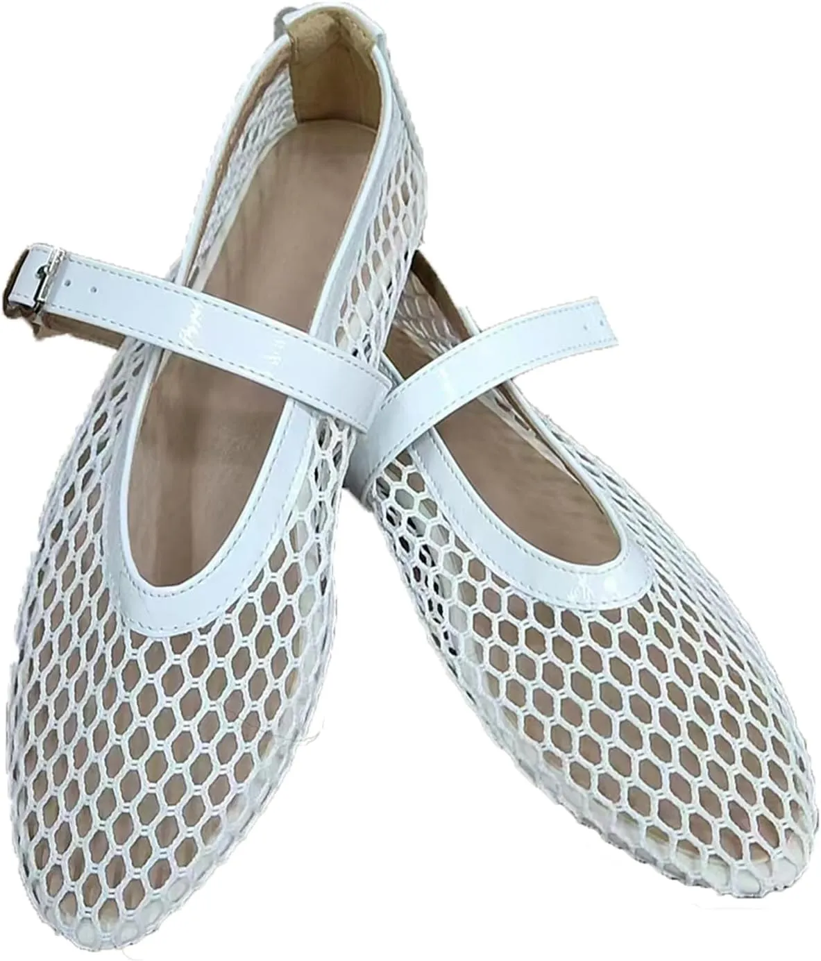 Mesh Ballet Flats for Women Buckle Strap Comfy Casual Office Fishnet Ballerina Flat Shoes Office Summer Ballerina Shoes
