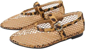 Mesh Ballet Flats for Women Buckle Strap Comfy Casual Office Fishnet Ballerina Flat Shoes Office Summer Ballerina Shoes