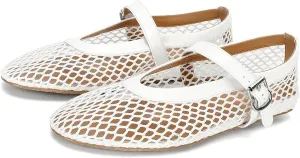 Mesh Ballet Flats for Women Buckle Strap Comfy Casual Office Fishnet Ballerina Flat Shoes Office Summer Ballerina Shoes