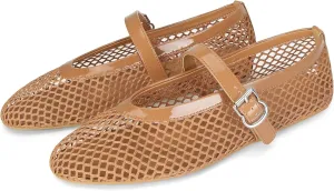 Mesh Ballet Flats for Women Buckle Strap Comfy Casual Office Fishnet Ballerina Flat Shoes