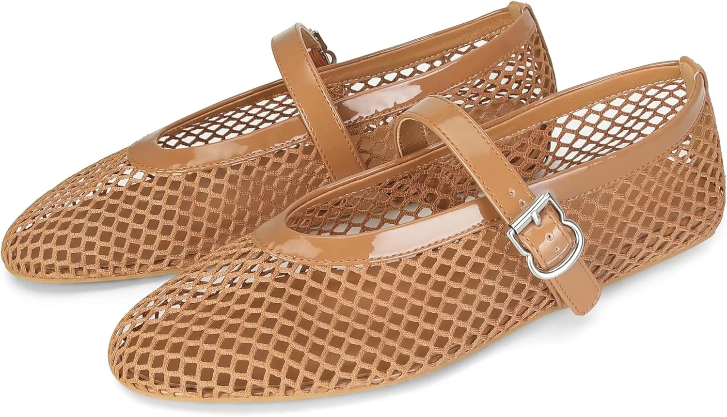 Mesh Ballet Flats for Women Buckle Strap Comfy Casual Office Fishnet Ballerina Flat Shoes
