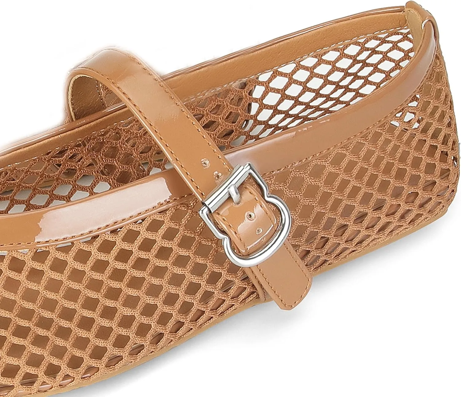 Mesh Ballet Flats for Women Buckle Strap Comfy Casual Office Fishnet Ballerina Flat Shoes