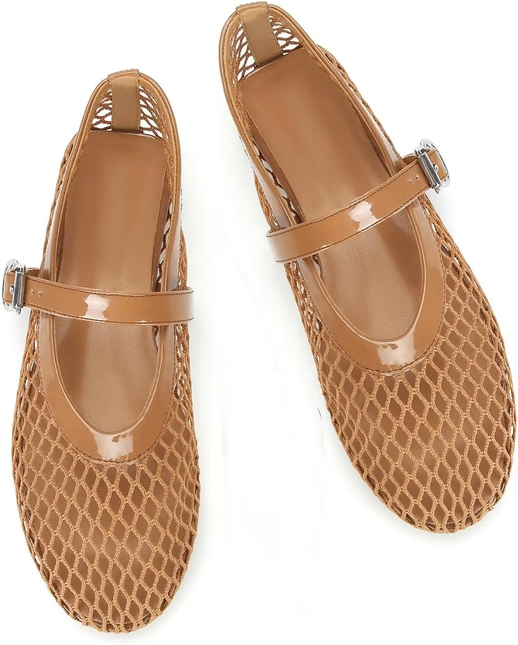 Mesh Ballet Flats for Women Buckle Strap Comfy Casual Office Fishnet Ballerina Flat Shoes