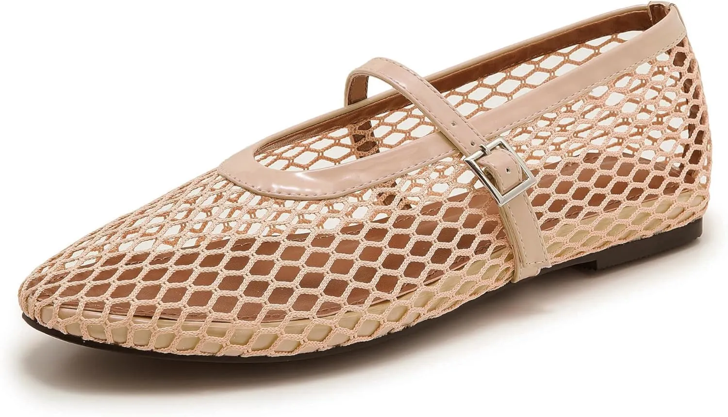 Mesh Ballet Flats for Women Buckle Strap Comfy Casual Office Mary Jane Flat Fishnet Ballerina Flat Shoes