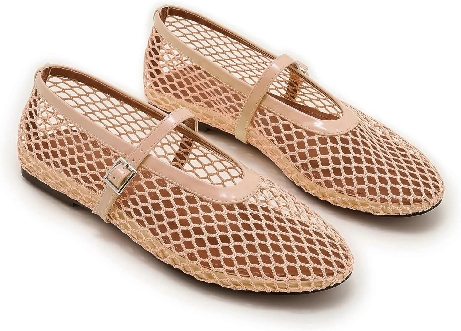 Mesh Ballet Flats for Women Buckle Strap Comfy Casual Office Mary Jane Flat Fishnet Ballerina Flat Shoes