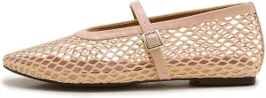 Mesh Ballet Flats for Women Buckle Strap Comfy Casual Office Mary Jane Flat Fishnet Ballerina Flat Shoes