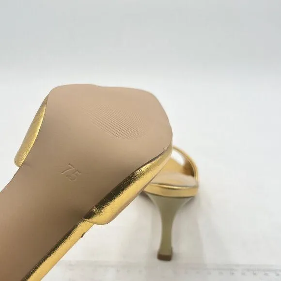 Milooey Gold Comfy High Heel Mules Open Pointed Toe Slide Sandal Backless Shoes