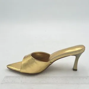 Milooey Gold Comfy High Heel Mules Open Pointed Toe Slide Sandal Backless Shoes