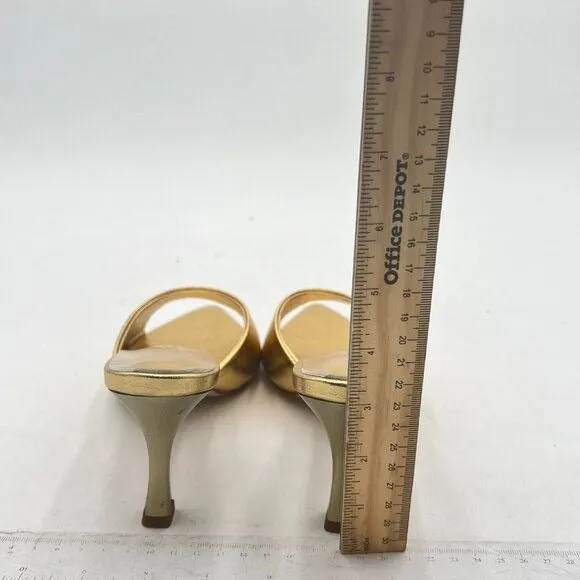 Milooey Gold Comfy High Heel Mules Open Pointed Toe Slide Sandal Backless Shoes