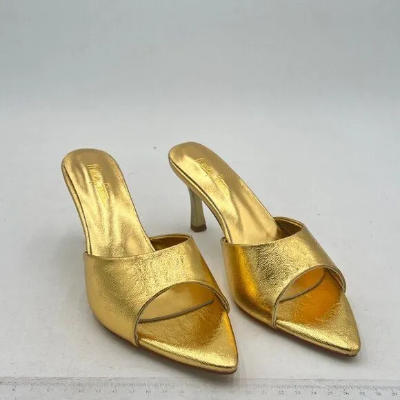Milooey Gold Comfy High Heel Mules Open Pointed Toe Slide Sandal Backless Shoes