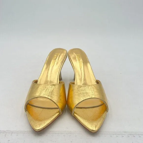 Milooey Gold Comfy High Heel Mules Open Pointed Toe Slide Sandal Backless Shoes