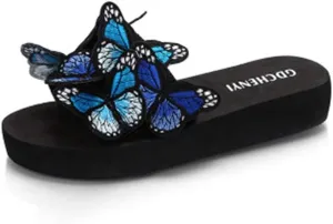 MIOKE Summer Flat Slide Sandals For Womens Butterfly Platform Low Heel Comfy Nonslip Casual Beach Sandals