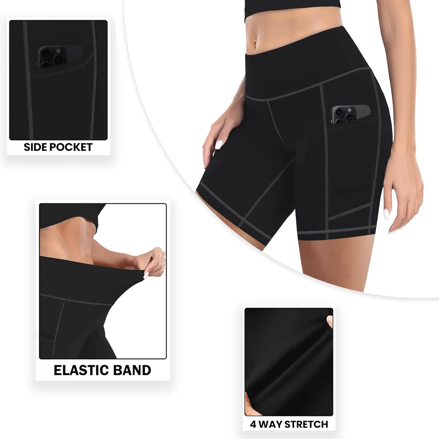 MIRITY High Waist Workout Biker Shorts with Pockets for Women - Buttery Soft Workout Yoga Shorts Pack of 1