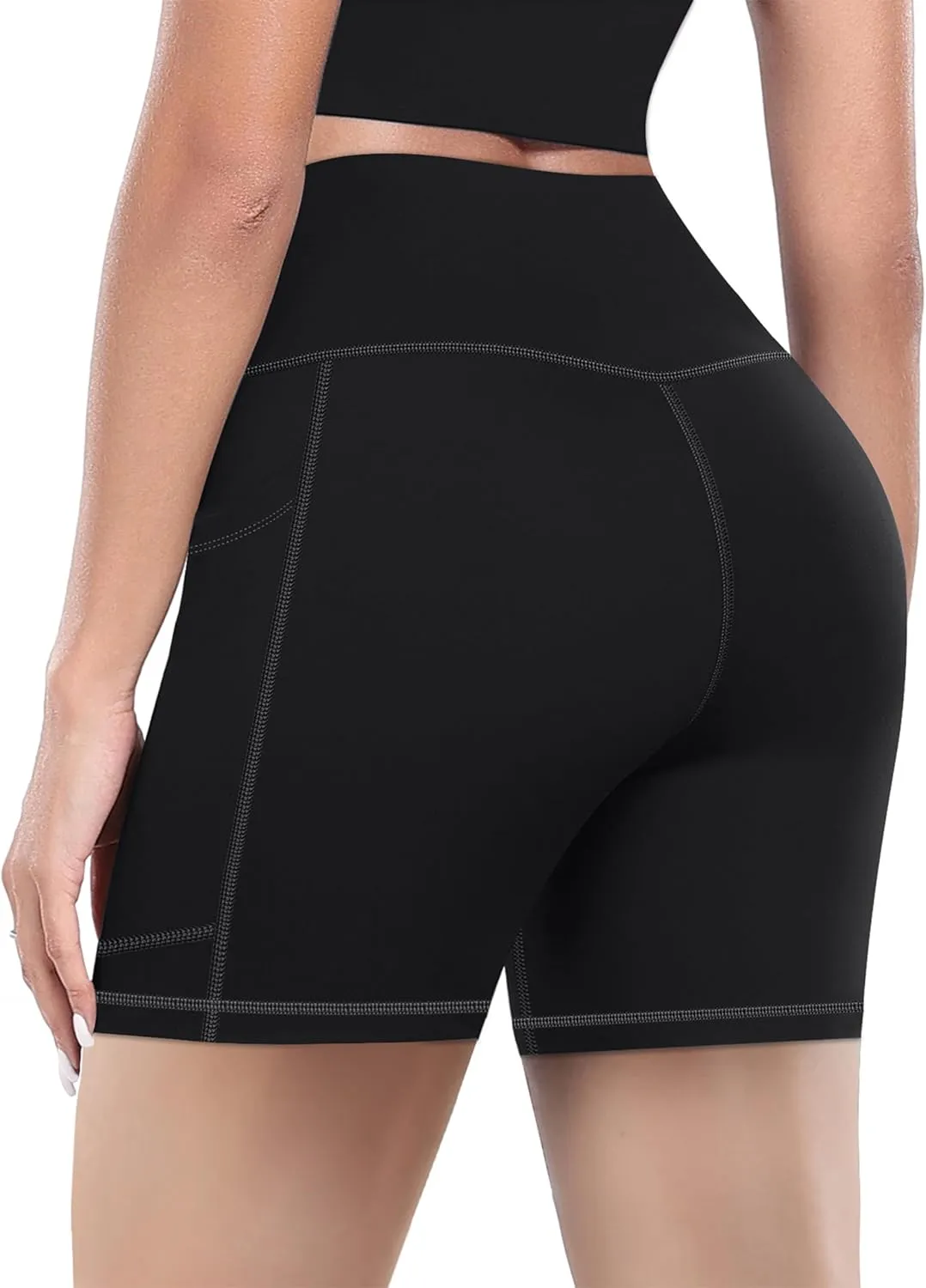 MIRITY High Waist Workout Biker Shorts with Pockets for Women - Buttery Soft Workout Yoga Shorts Pack of 1