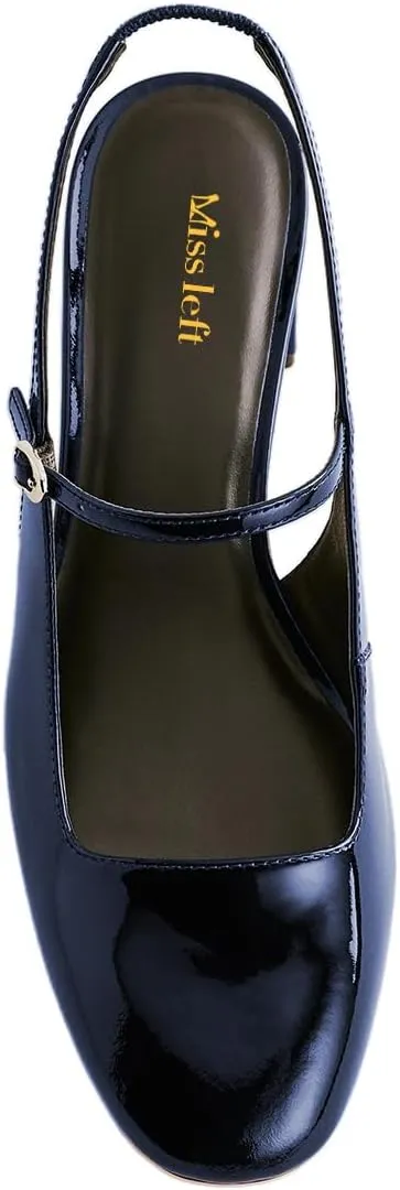 miss left Women Fashion Round Toe Slingback Pumps Block Low Heel Buckled Sandals Comfy Summer Party Office Shoes Size 4-16 US