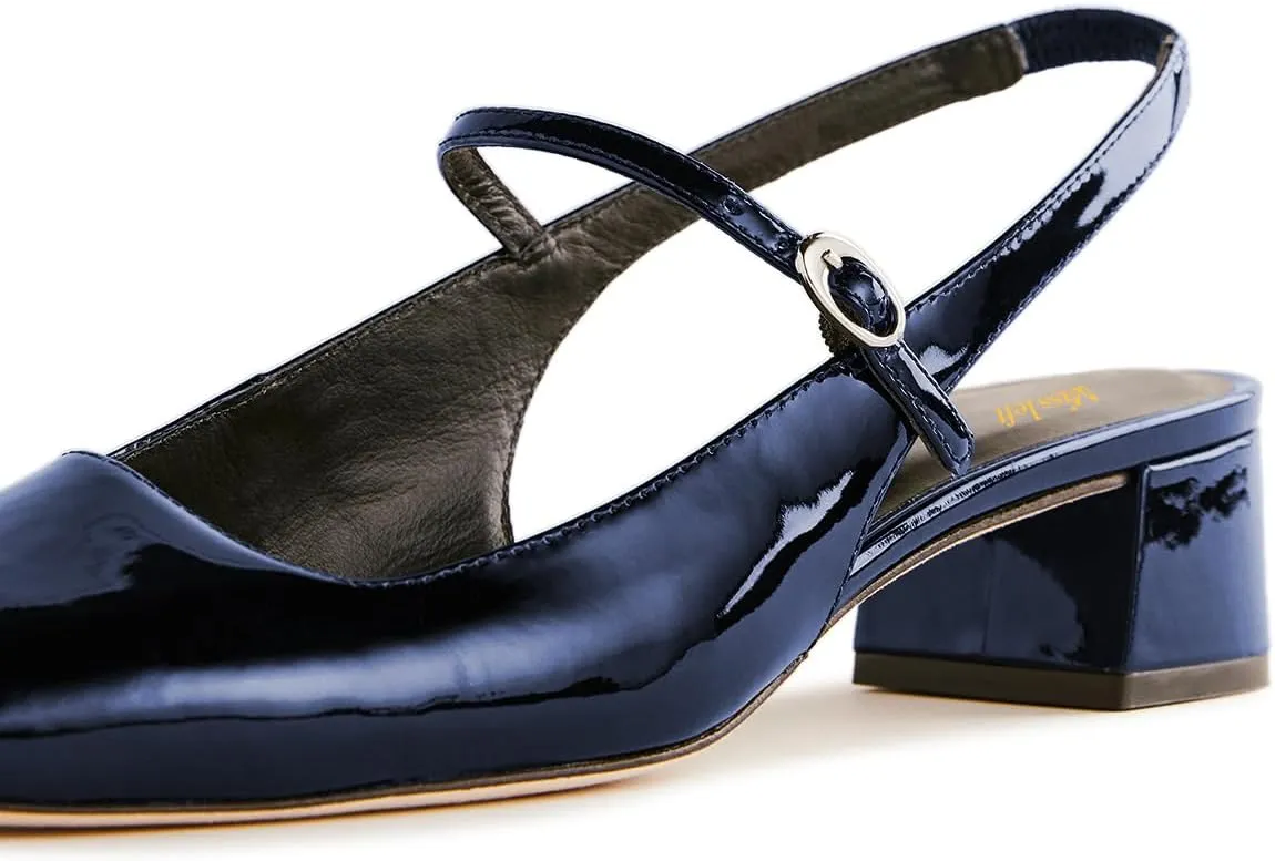 miss left Women Fashion Round Toe Slingback Pumps Block Low Heel Buckled Sandals Comfy Summer Party Office Shoes Size 4-16 US