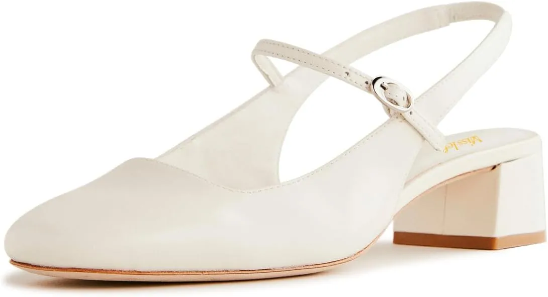 miss left Women Fashion Round Toe Slingback Pumps Block Low Heel Buckled Sandals Comfy Summer Party Office Shoes Size 4-16 US