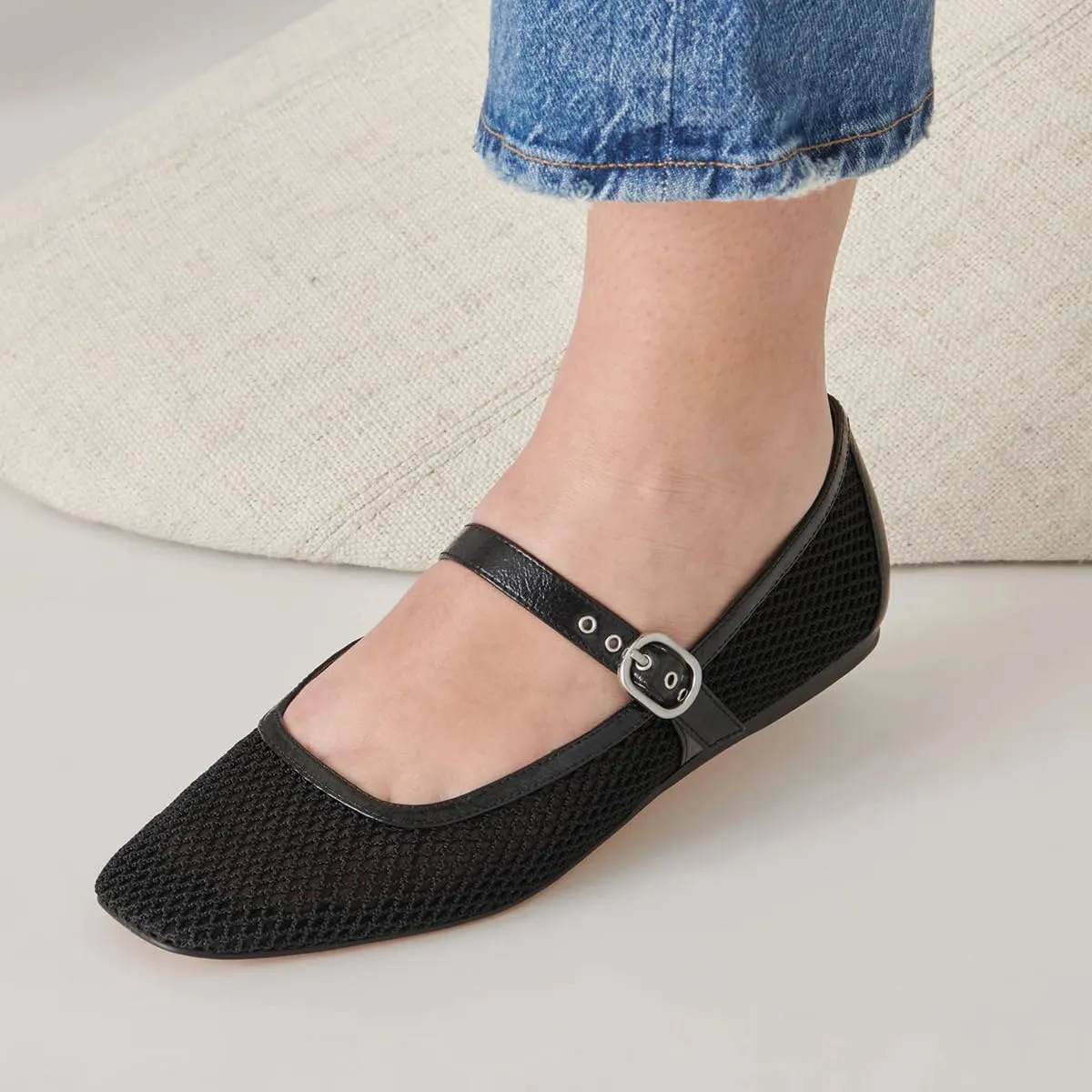 miss left Women Stylish Square Toe Single Strap Buckle Mesh Flat Mary Janes Ladies Comfy Casual Daily Dress Shoes Size 4-16 US