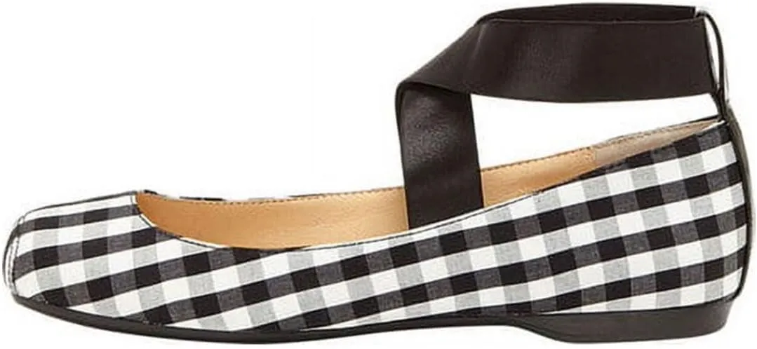 miss left Women's Stretchy Crisscross Strap Ballerina Flats Closed Square Toe Slip On Comfy Dance Party Shoe Size 4-16 US