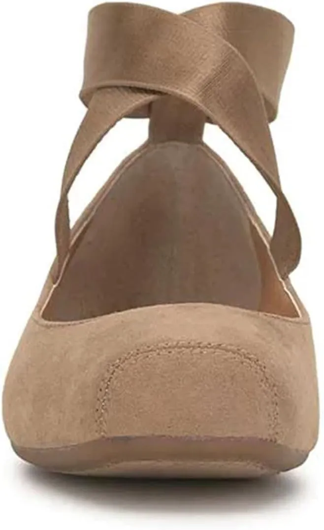 miss left Women's Stretchy Crisscross Strap Ballerina Flats Closed Square Toe Slip On Comfy Dance Party Shoe Size 4-16 US