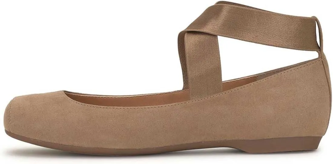 miss left Women's Stretchy Crisscross Strap Ballerina Flats Closed Square Toe Slip On Comfy Dance Party Shoe Size 4-16 US