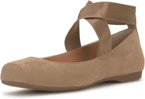 miss left Women's Stretchy Crisscross Strap Ballerina Flats Closed Square Toe Slip On Comfy Dance Party Shoe Size 4-16 US