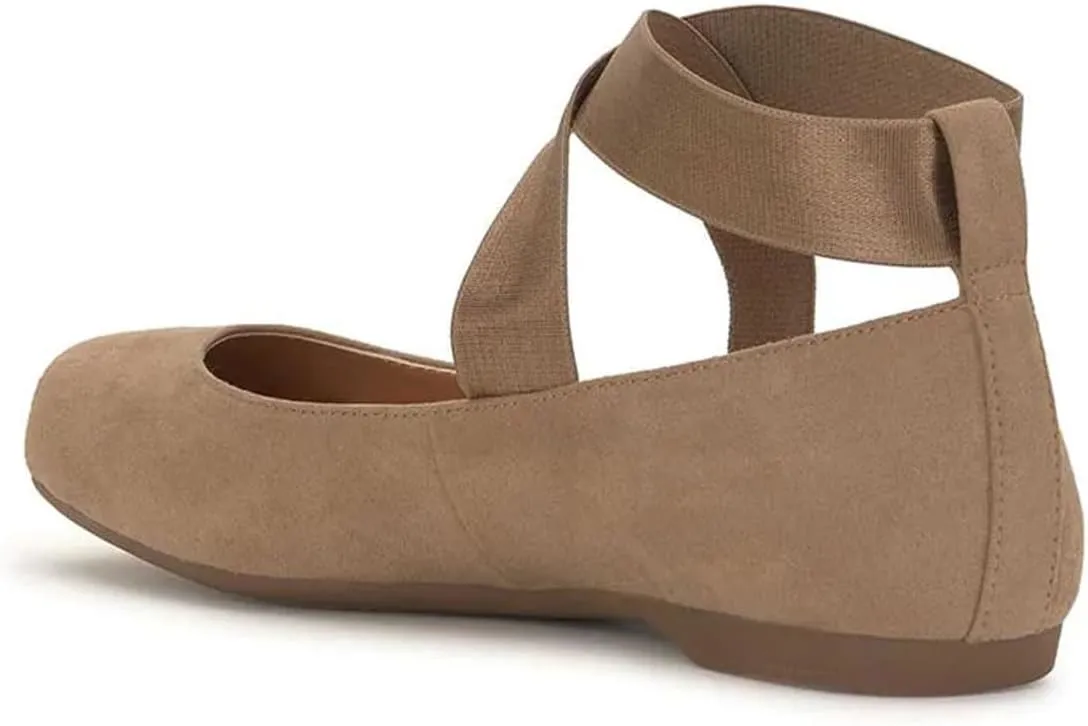 miss left Women's Stretchy Crisscross Strap Ballerina Flats Closed Square Toe Slip On Comfy Dance Party Shoe Size 4-16 US