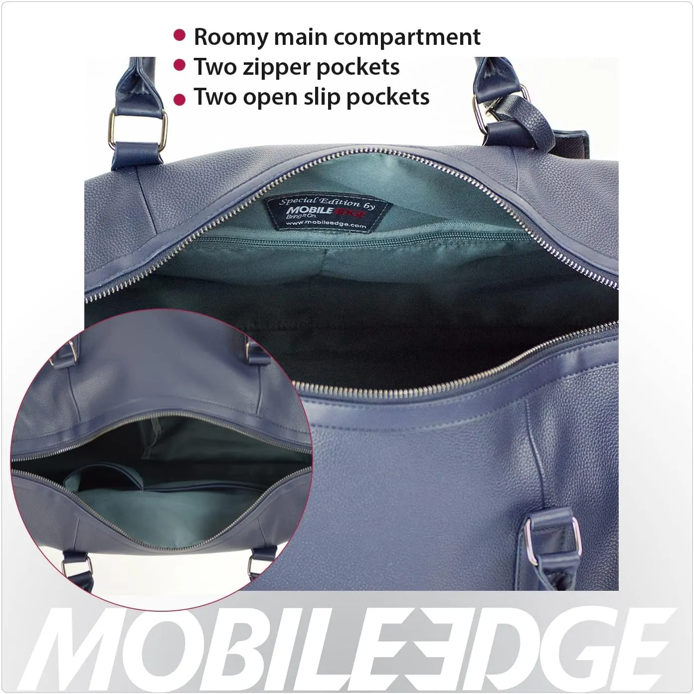 Mobile Edge Deluxe Travel Duffel Bag for Men and Women, Vegan Leather, Gym, Overnight, Weekender, Carry-On Size