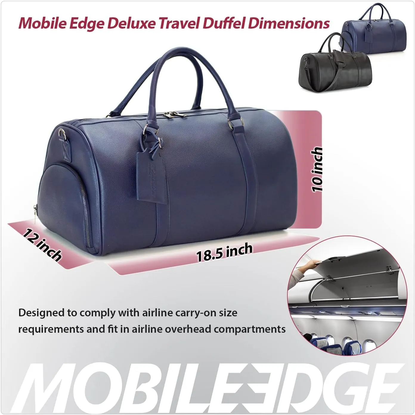 Mobile Edge Deluxe Travel Duffel Bag for Men and Women, Vegan Leather, Gym, Overnight, Weekender, Carry-On Size