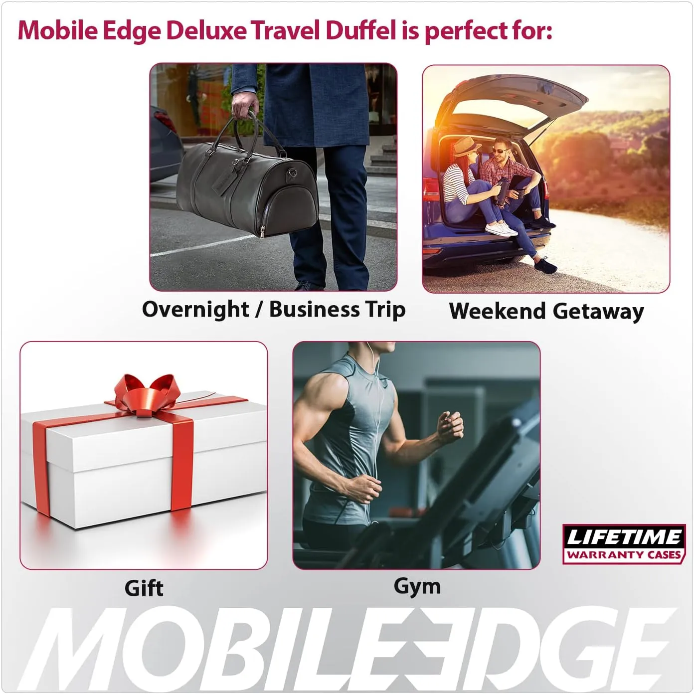 Mobile Edge Deluxe Travel Duffel Bag for Men and Women, Vegan Leather, Gym, Overnight, Weekender, Carry-On Size