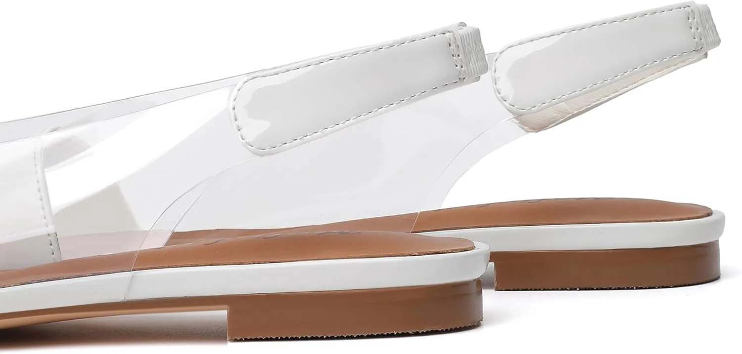 Mofirdast Clear Flats Sandals for Women Square Toe Slingback Flats with Transparent Ankle Strap for Work Weddings Parties