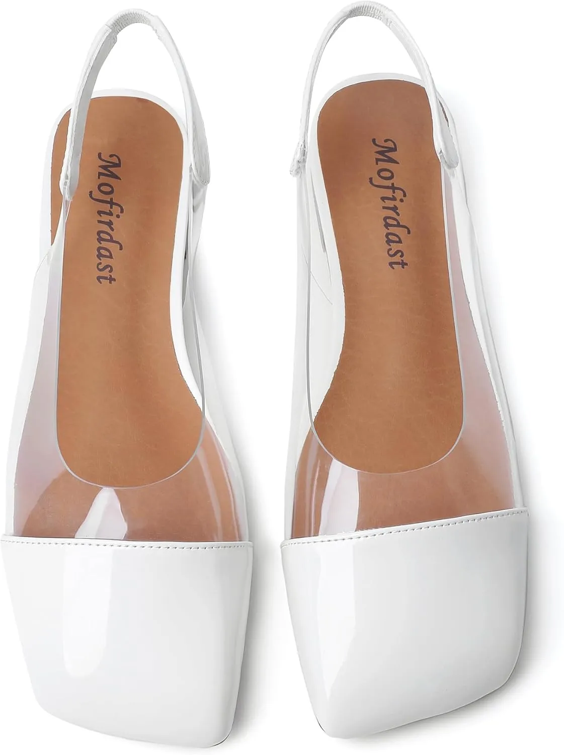 Mofirdast Clear Flats Sandals for Women Square Toe Slingback Flats with Transparent Ankle Strap for Work Weddings Parties