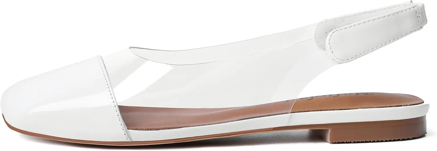 Mofirdast Clear Flats Sandals for Women Square Toe Slingback Flats with Transparent Ankle Strap for Work Weddings Parties