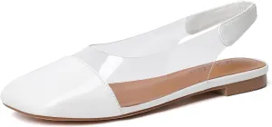 Mofirdast Clear Flats Sandals for Women Square Toe Slingback Flats with Transparent Ankle Strap for Work Weddings Parties