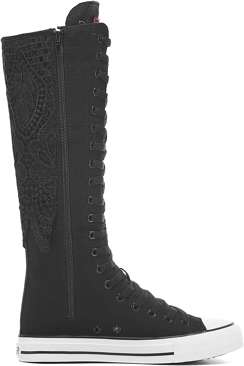 Momuk Women's Knee High Lace Up Zip Fashion Dancing Canvas Boots