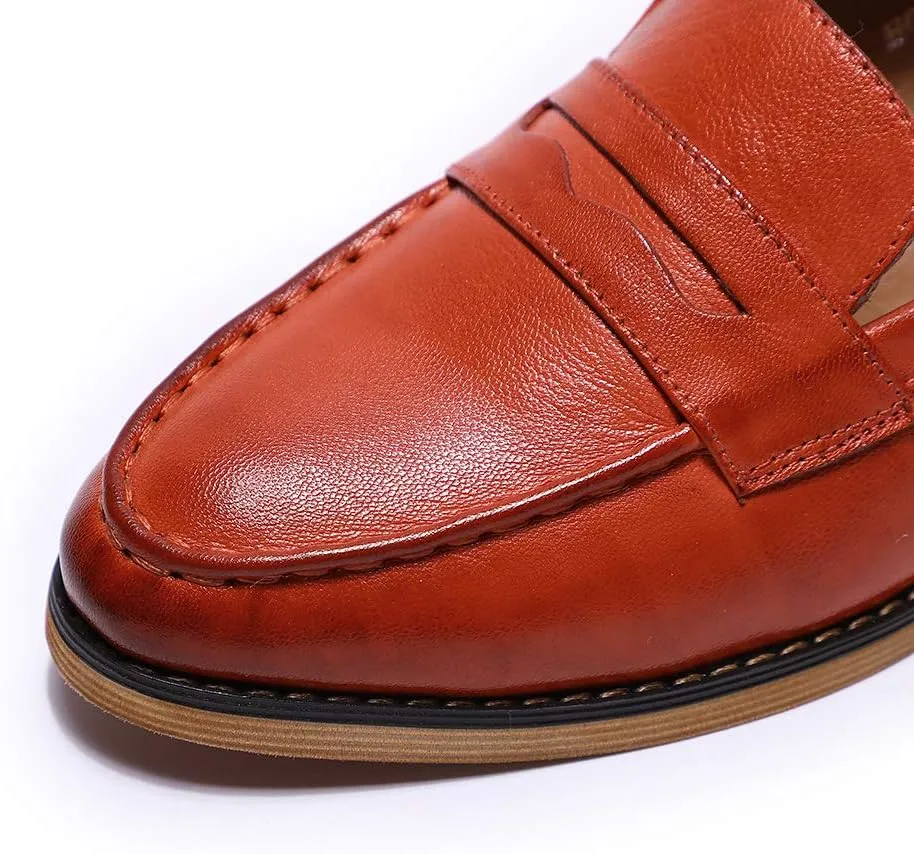 Mona flying Women's Classy Leather Penny Loafer Dress Casual Slip on Flat Office Work Shoes for Ladies