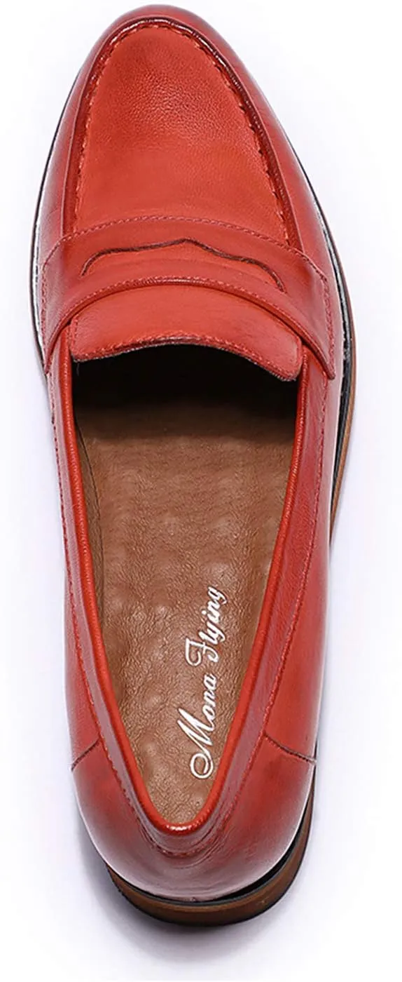 Mona flying Women's Classy Leather Penny Loafer Dress Casual Slip on Flat Office Work Shoes for Ladies