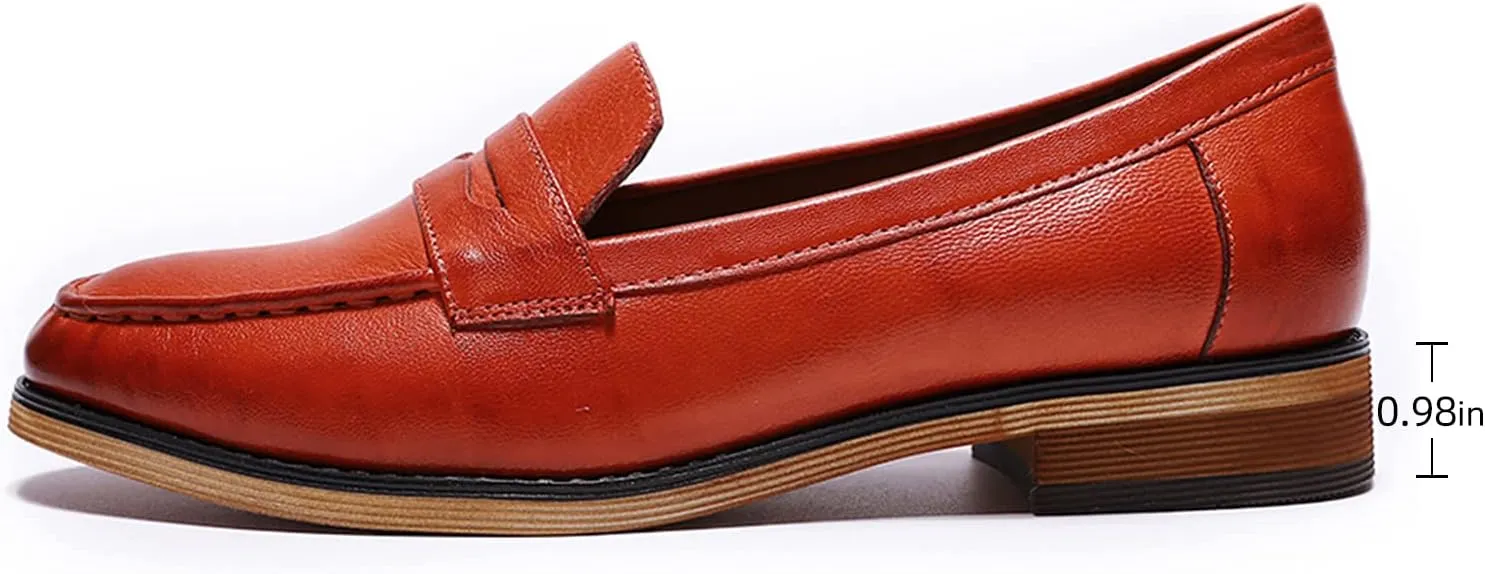 Mona flying Women's Classy Leather Penny Loafer Dress Casual Slip on Flat Office Work Shoes for Ladies