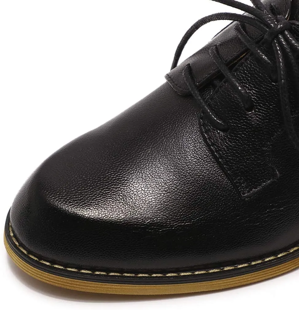 Mona flying Women's Handmade Dress Oxfords Derby Comfy Lace up Leather Shoes for Ladies