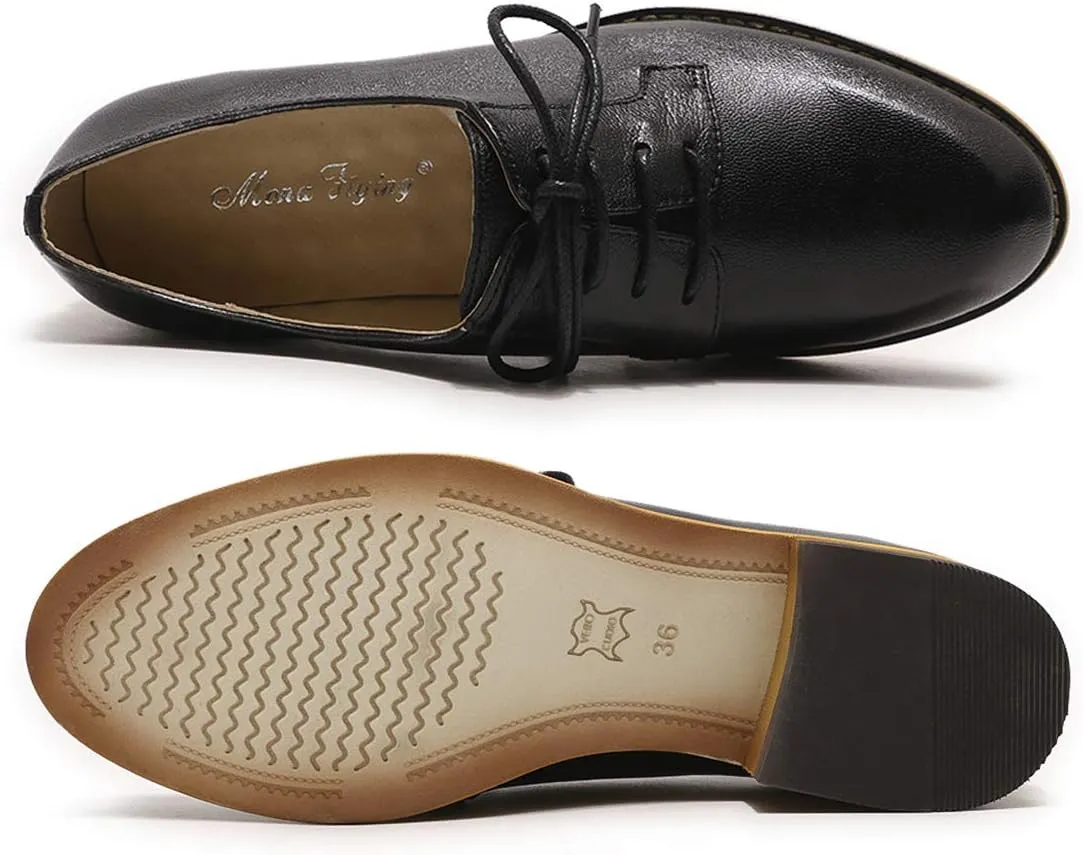 Mona flying Women's Handmade Dress Oxfords Derby Comfy Lace up Leather Shoes for Ladies