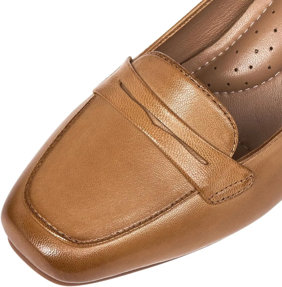 Mona flying Women's Leather 7 cm Chunky Heel Loafers Pumps Square Toe High Heel Office Work Dress Shoes for Ladies