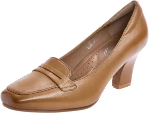Mona flying Women's Leather 7 cm Chunky Heel Loafers Pumps Square Toe High Heel Office Work Dress Shoes for Ladies