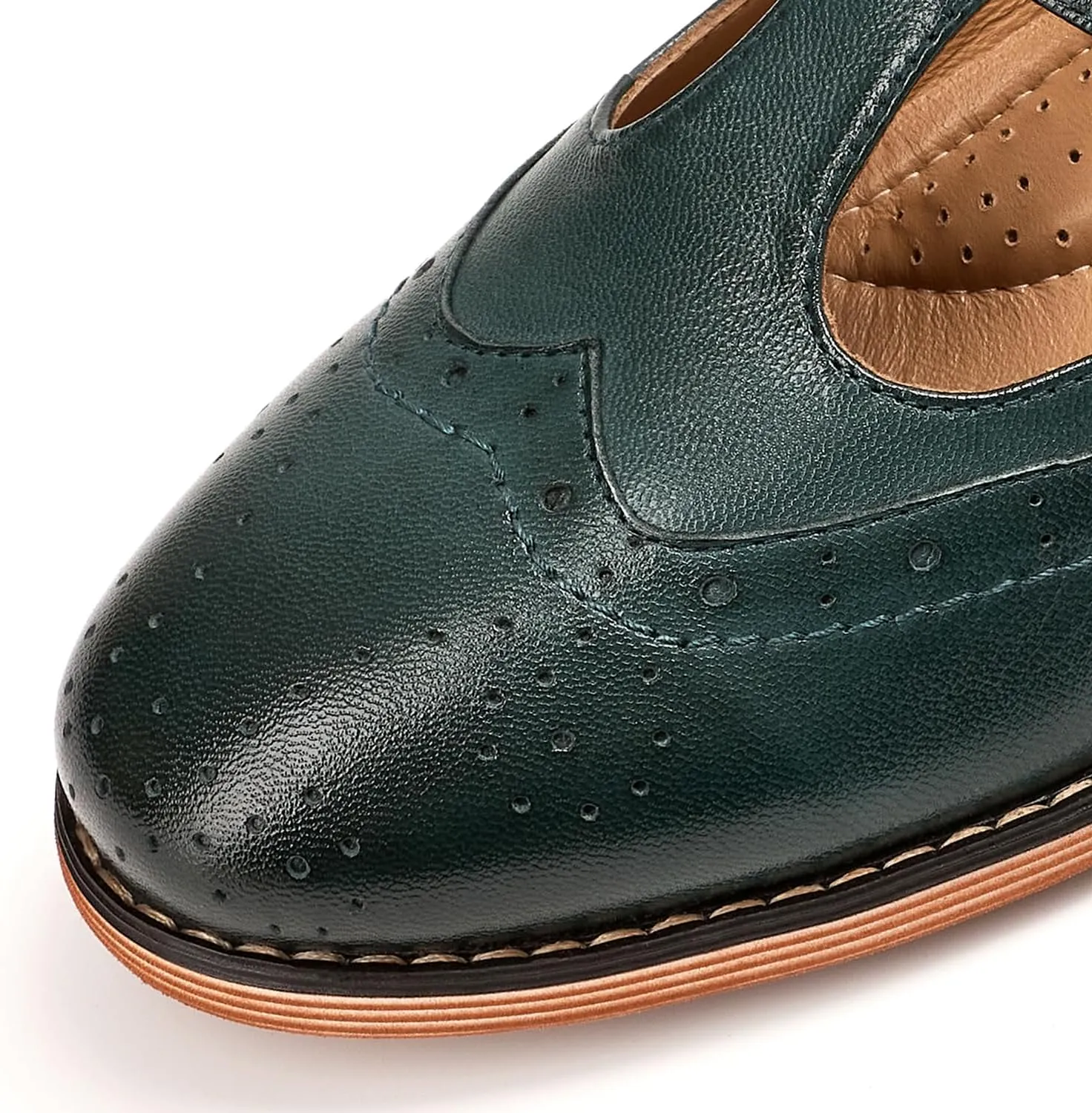 Mona flying Women's Leather Wingtip Oxford Mary Jane Loafer Casual Flat T Strap Shoes for Ladies