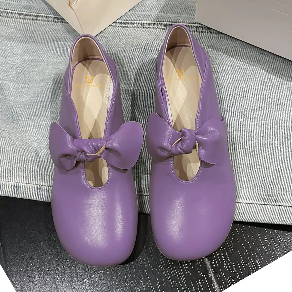 MOOMMO Women Comfortable Bow Flat Loafers Square Closed Toe Slip On Penny Loafers Cutout Flat Heel Dress Loafer Flats Bowknot Office Ladies Girls Casual Club Church Driving Flats Cute Summer 4-13 M US