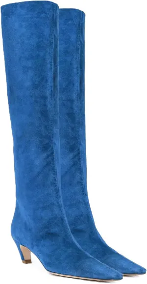 MOOMMO Women Kitten Heel Over Knee High Boots Square Toe Matte Pull On Wide Calf Pleated Low Heel Thigh Boots Stylish Retro Dress Boots Chic Party Comfy 4-11 M US