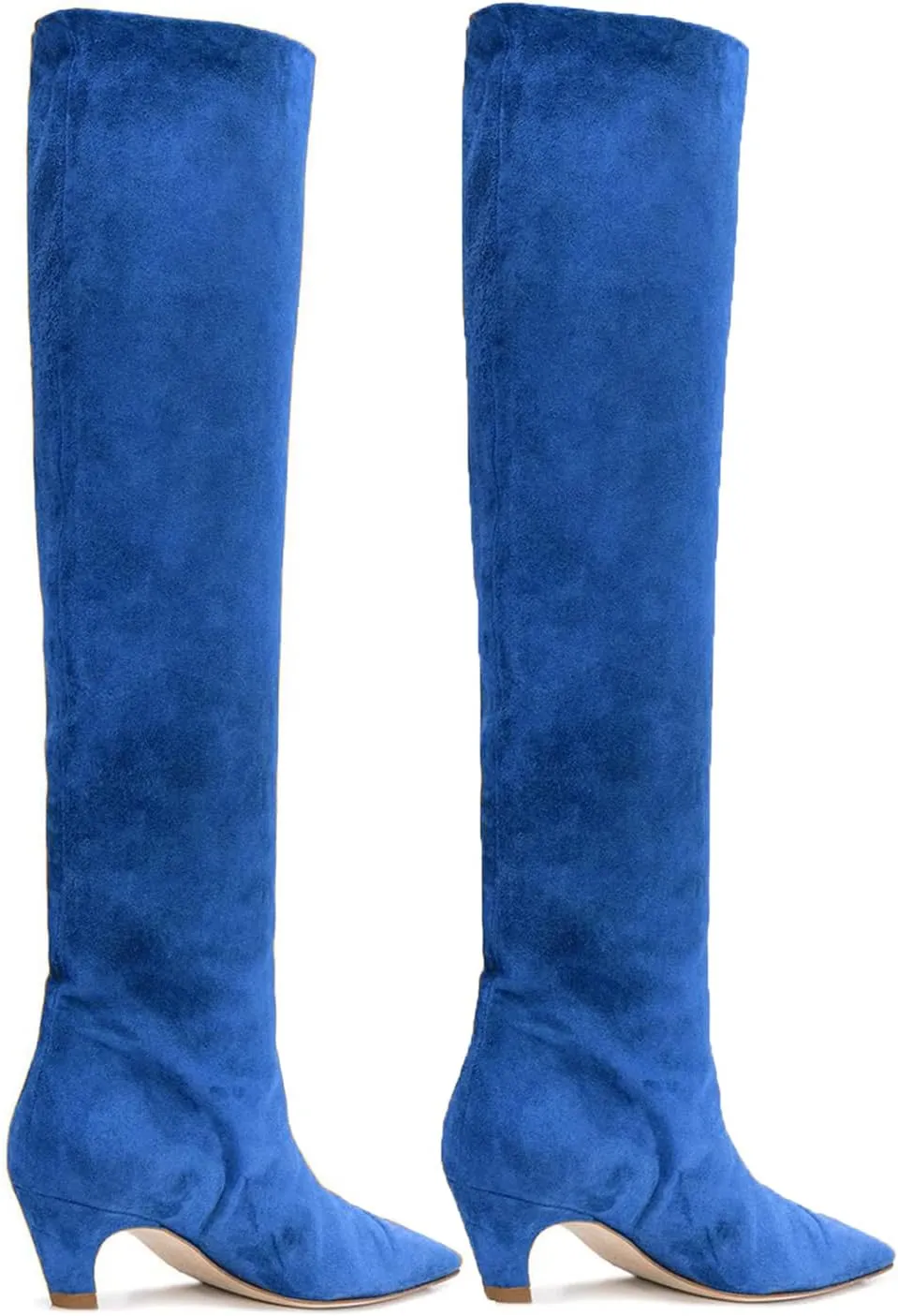 MOOMMO Women Kitten Heel Over Knee High Boots Square Toe Matte Pull On Wide Calf Pleated Low Heel Thigh Boots Stylish Retro Dress Boots Chic Party Comfy 4-11 M US
