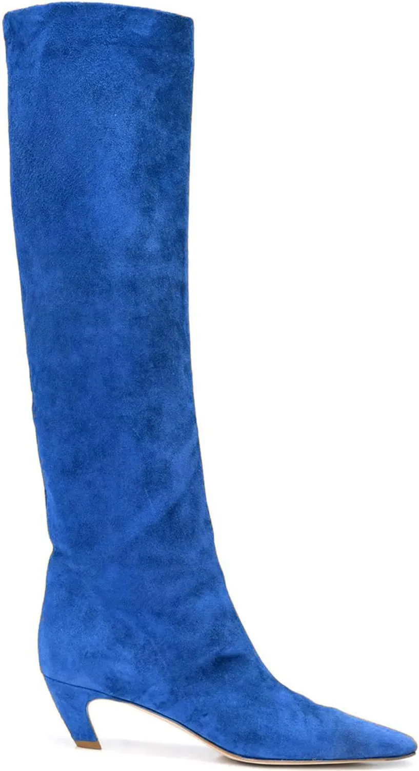 MOOMMO Women Kitten Heel Over Knee High Boots Square Toe Matte Pull On Wide Calf Pleated Low Heel Thigh Boots Stylish Retro Dress Boots Chic Party Comfy 4-11 M US