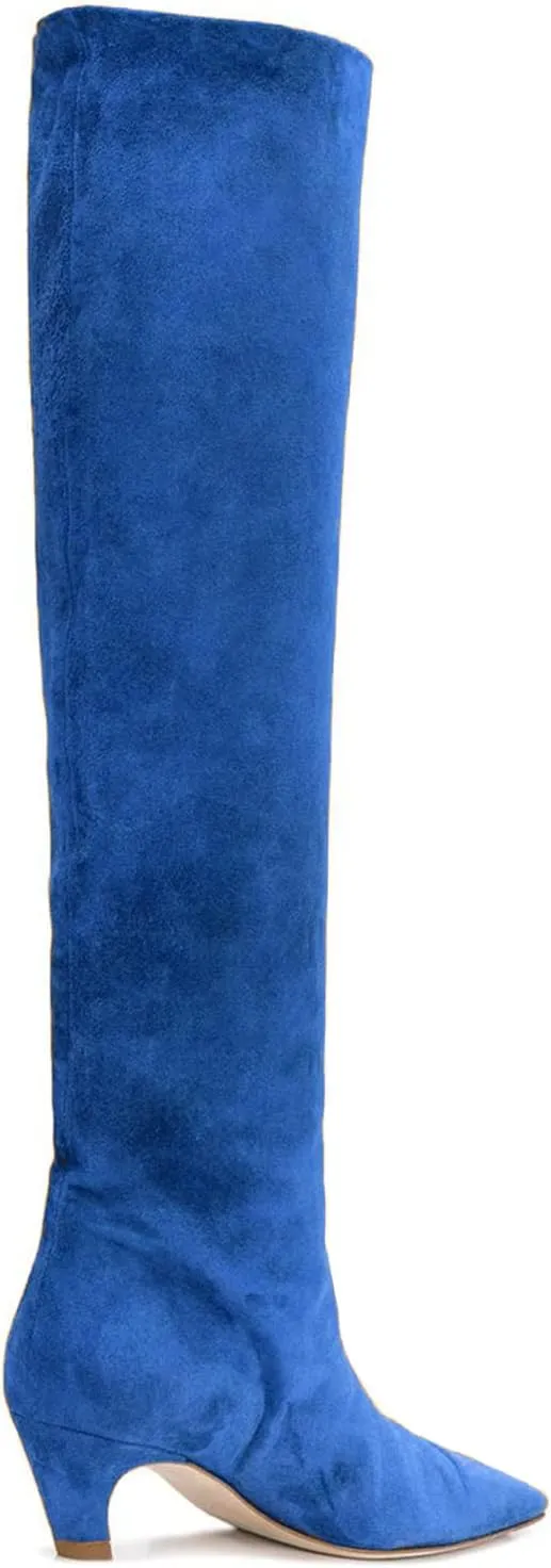 MOOMMO Women Kitten Heel Over Knee High Boots Square Toe Matte Pull On Wide Calf Pleated Low Heel Thigh Boots Stylish Retro Dress Boots Chic Party Comfy 4-11 M US
